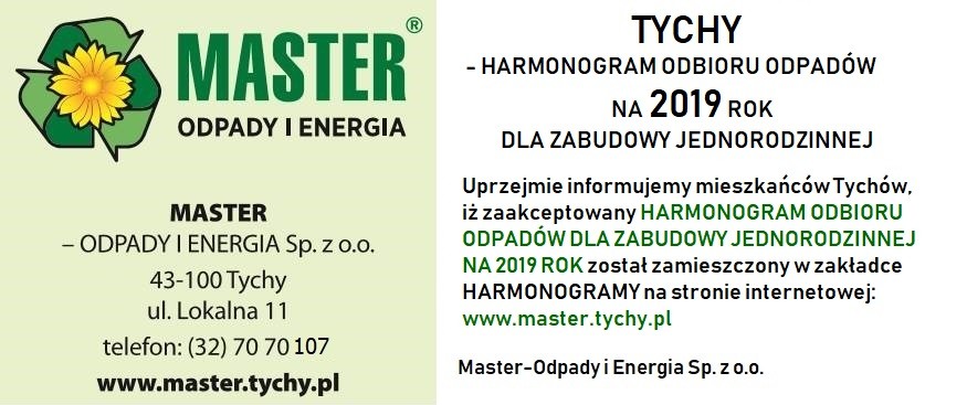 TYCHY - HARMONOGRAM ZBIÓRKI ODPADÓW NA 2019 ROK DLA ZABUDOWY JEDNORODZINNEJ
